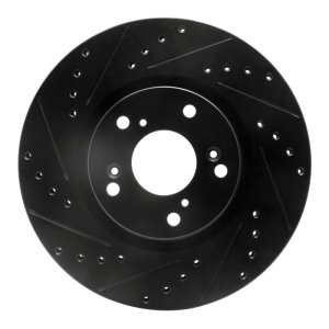 Acura CSX Brake Rotor (1) - Front Left - R1 Concepts - Drilled & Slotted - Black - `02-`15